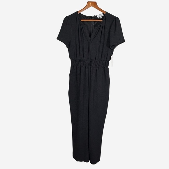 Tahari ASL Pants - Tahari ASL Black Jumpsuit Size M Short Sleeve Elastic Waist Pockets 28” Inseam